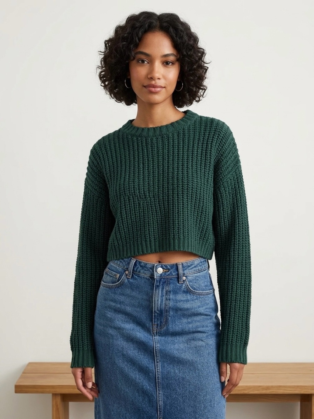 Forever 21 Green Crop Knit Sweater